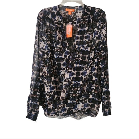 Women's Black and Blue Faux Wrap Top Sz Xl Nwt - Picture 1 of 5